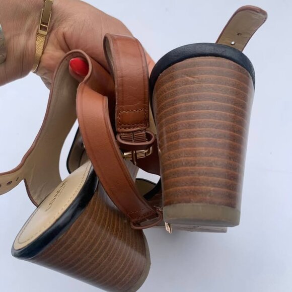 Coach Hendrick Wedge Sandals โ Black & Tan Leather โ Size 7 - Picture 2 of 4